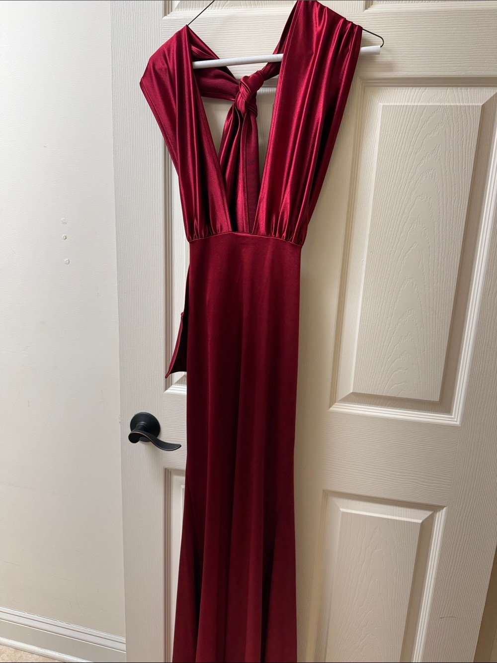 Elegant Women's Deep Red Satin Sleepwear Dress
